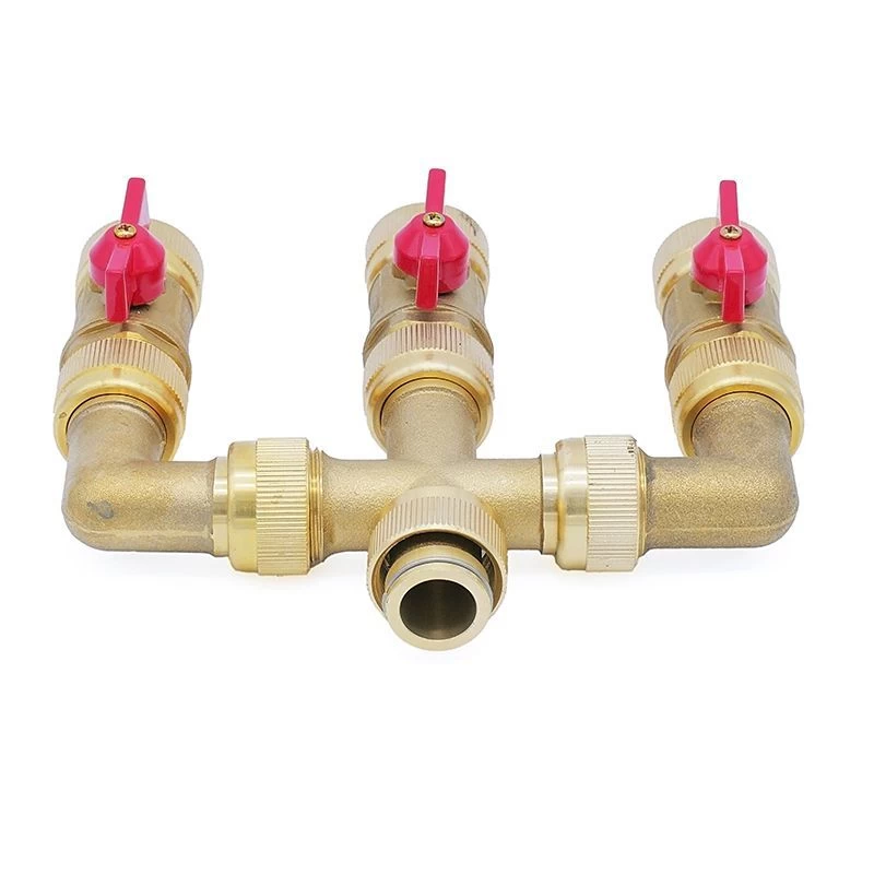 Ventilverteiler 1" Mit 3 Kugelhähne, Messing 4 Ventilverteiler 1" Mit 3 Kugelhähne, Messing – Bild 2