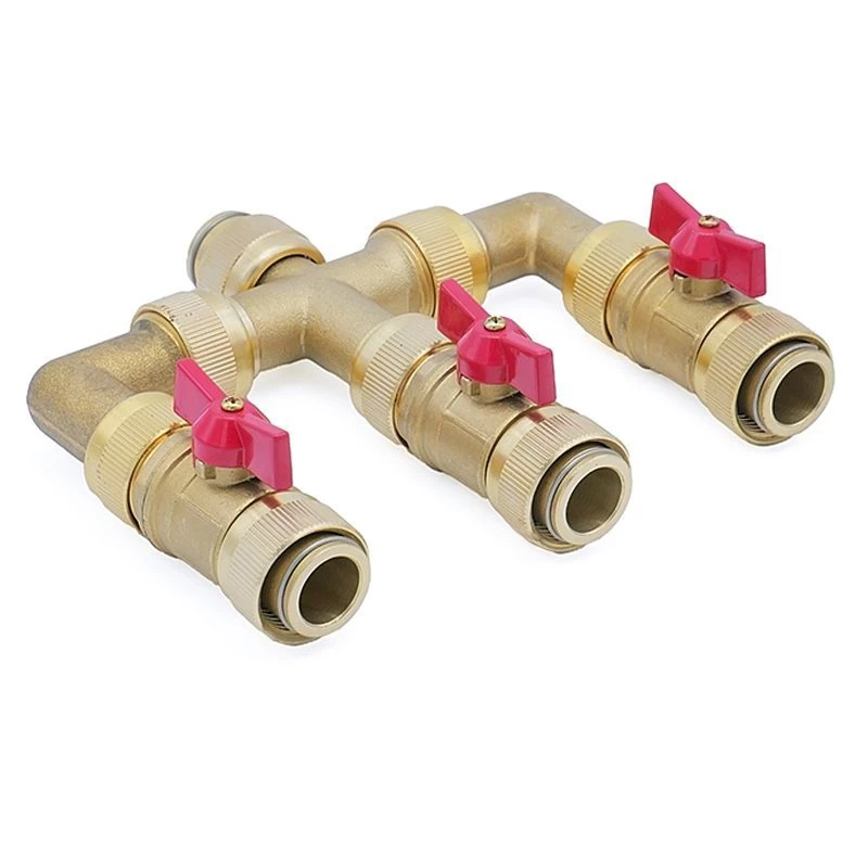 Ventilverteiler 1" Mit 3 Kugelhähne, Messing 3 Ventilverteiler 1" Mit 3 Kugelhähne, Messing