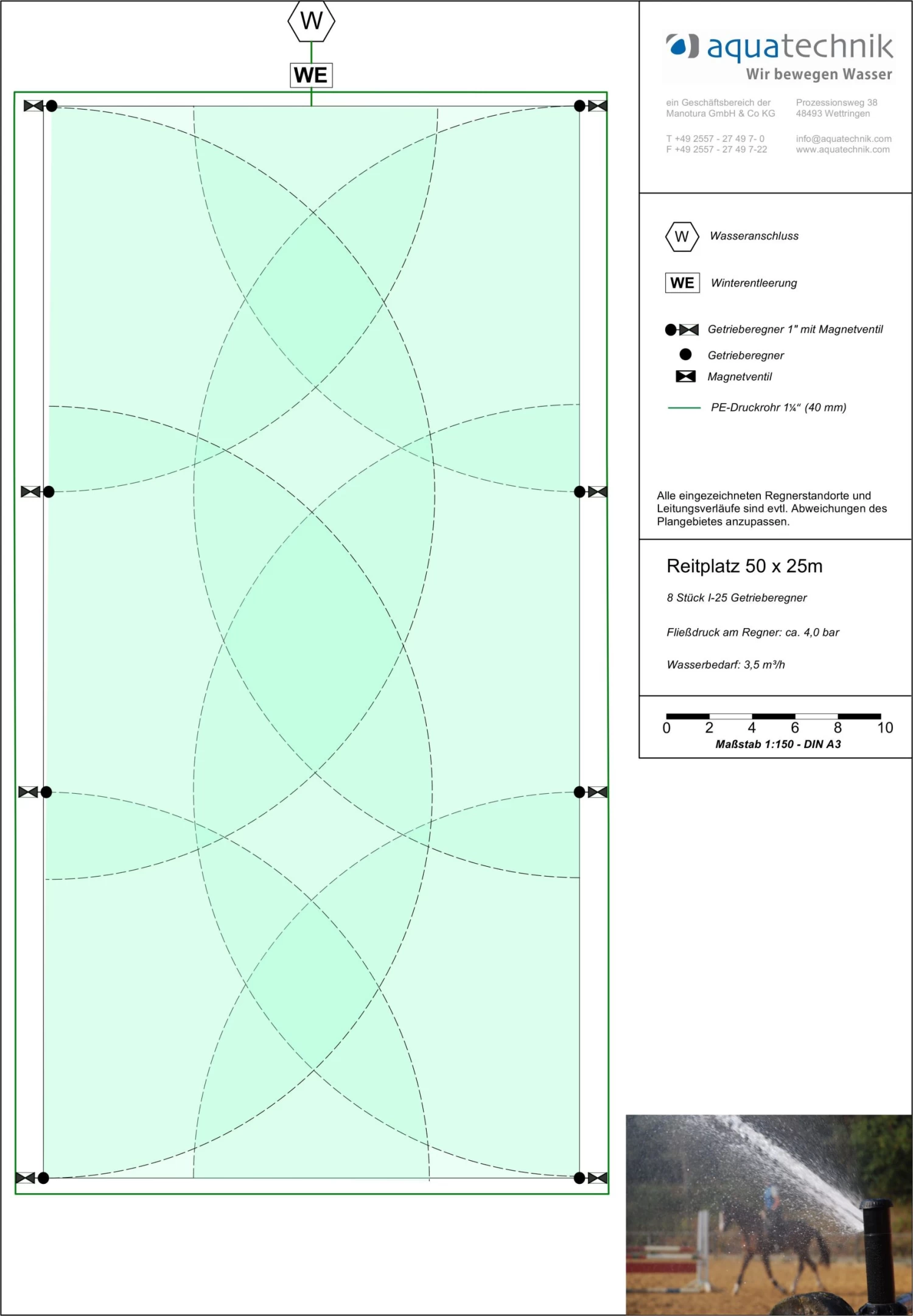 Reitplatz BASIC 50 X 25 M, 8 Regner, Mech. Einzelsteuerung 3 Reitplatz BASIC 50 X 25 M, 8 Regner, Mech. Einzelsteuerung