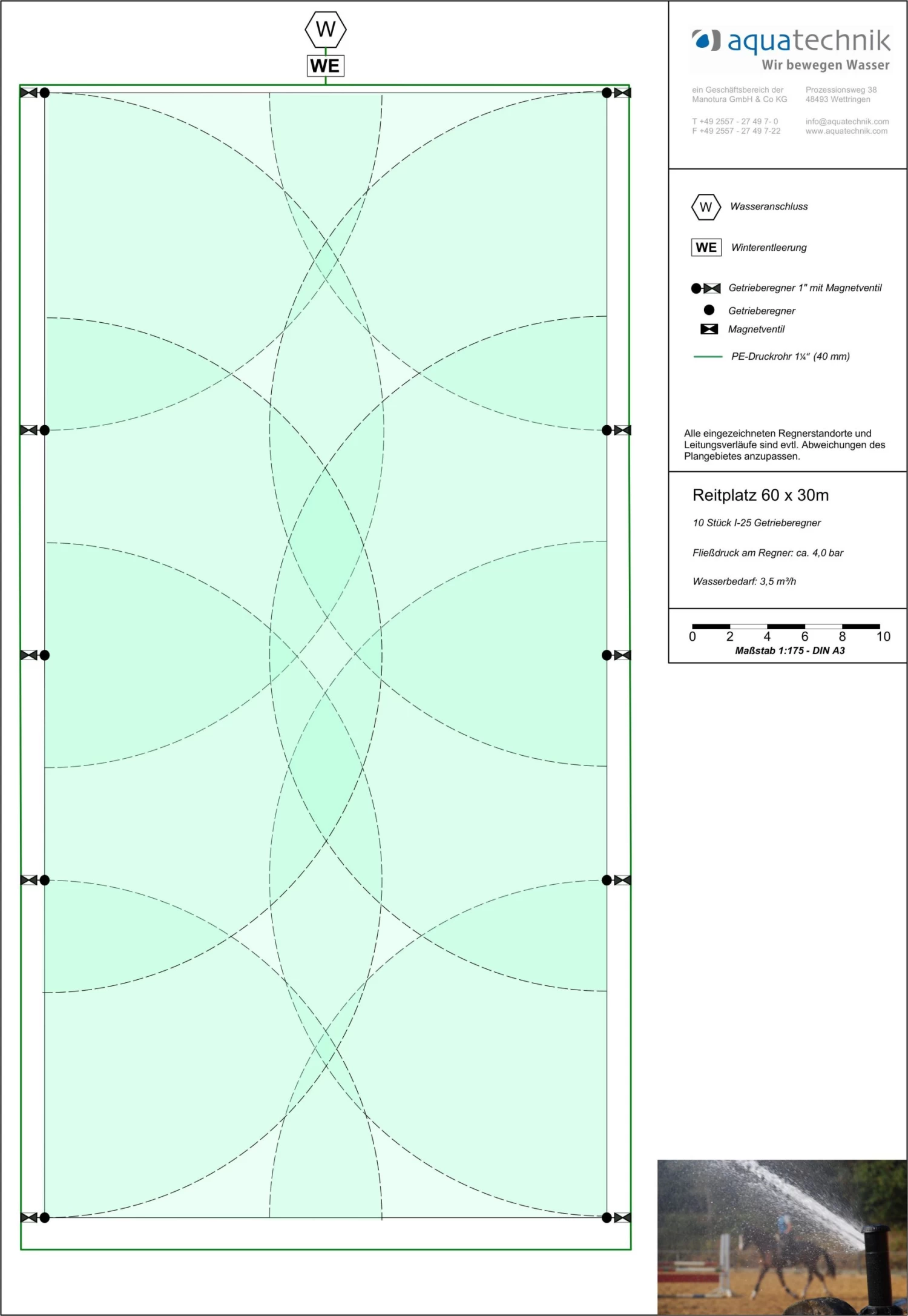 Reitplatz PREMIUM 60 X 30 M, 10 Regner, Mech. Einzelsteuerung 3 Reitplatz PREMIUM 60 X 30 M, 10 Regner, Mech. Einzelsteuerung